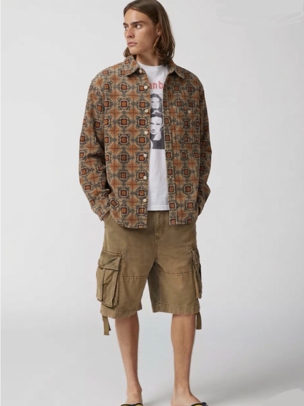 Urban Outfitters Big Corduroy Work Shirt Geometric Print Sz Small Cotton Unisex - Picture 10 of 10